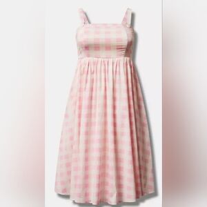 torrid Pink and Cream Gingham Midi Skater Smocked Dress